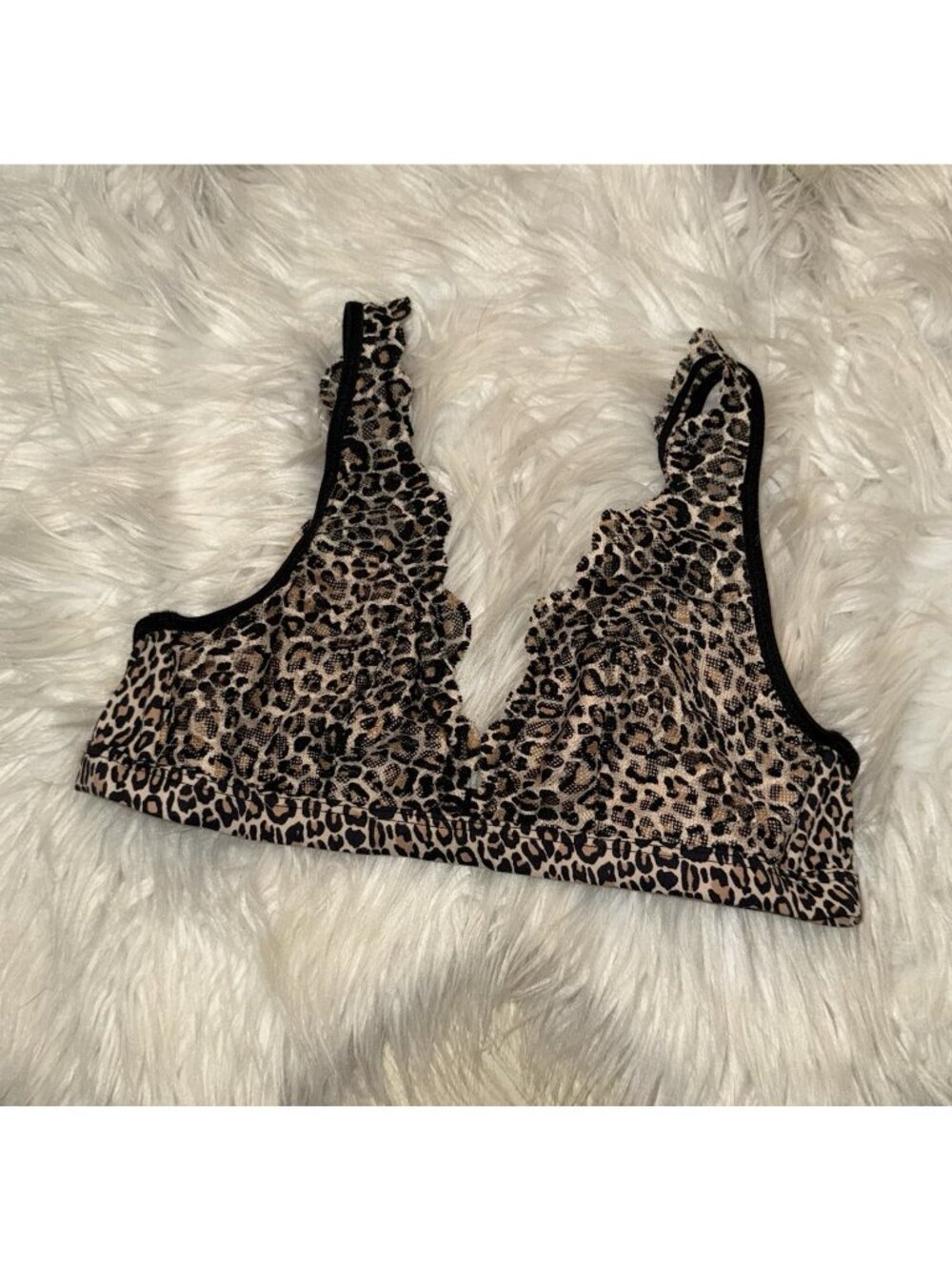 Pink Victorias Secret Lace Plunge Bralette WF Womens S Small Animal Print